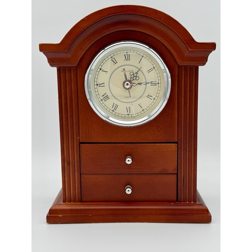Wallace Silversmiths Mantel Clock Jewelry Box 2 Drawers AS-IS Clock Repair